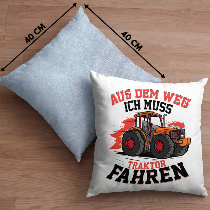 Bauer Landwirt Geschenk Kissen mit Füllung 40x40 Aus Dem Weg Ich Muss Traktor Fahren Geschenkidee Jungs (Grau) Blau Trendation