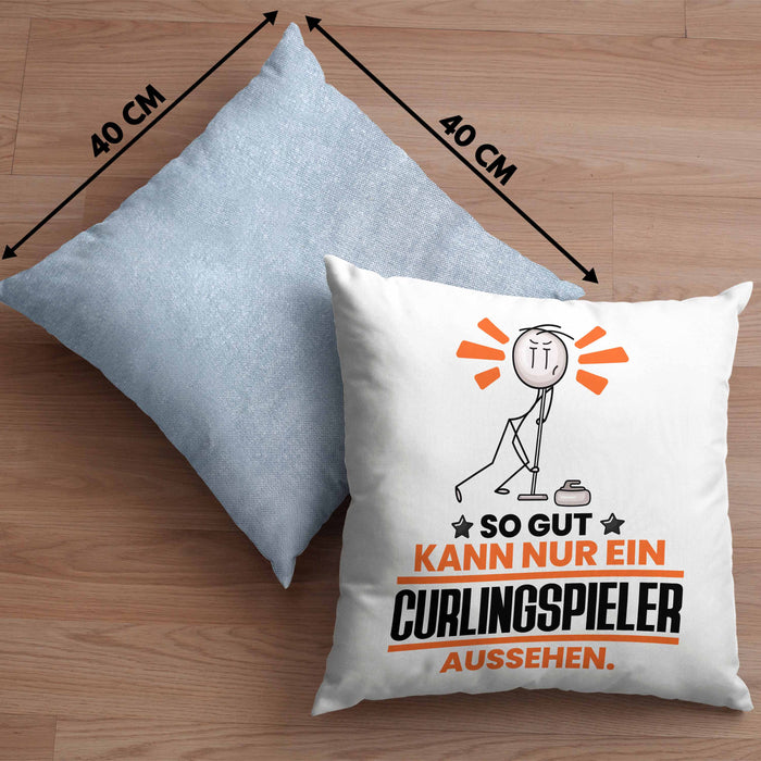 Curlingspieler Geschenk Kissen mit Füllung 40x40 So Gut Kann Nur Ein Curlingspieler Aussehen Geschenkidee (Grau) Blau Trendation