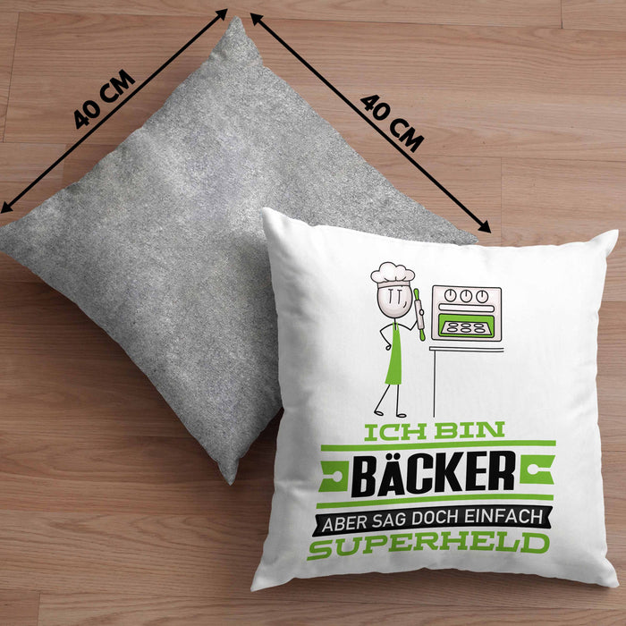 Bäcker Geschenk Kissen mit Füllung 40x40 Ich Bin Bäcker Aber Sag Doch Einfach Superheld Lustige Geschenkdiee für Bäcker (Grau) Grau Trendation