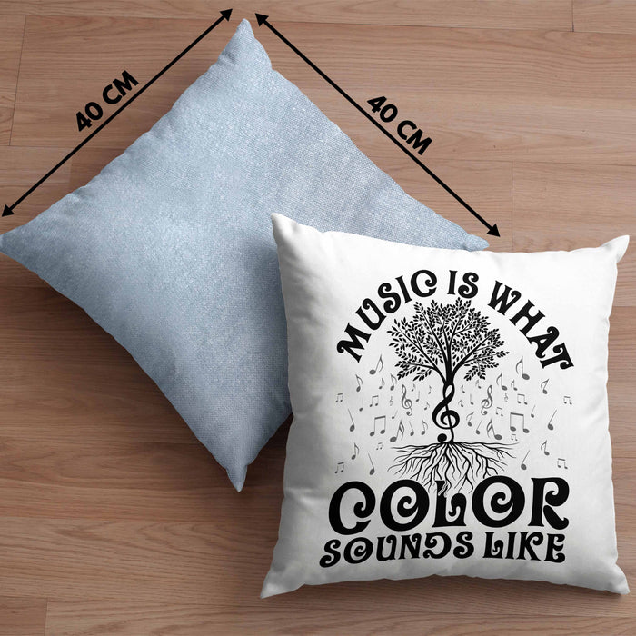 Music Is What Color Sounds Like Kissen mit Füllung 40x40 Geschenk Musiker Geschenkidee Band Bandmitglied Klavier Gitarre Piano (Grau) Blau Trendation
