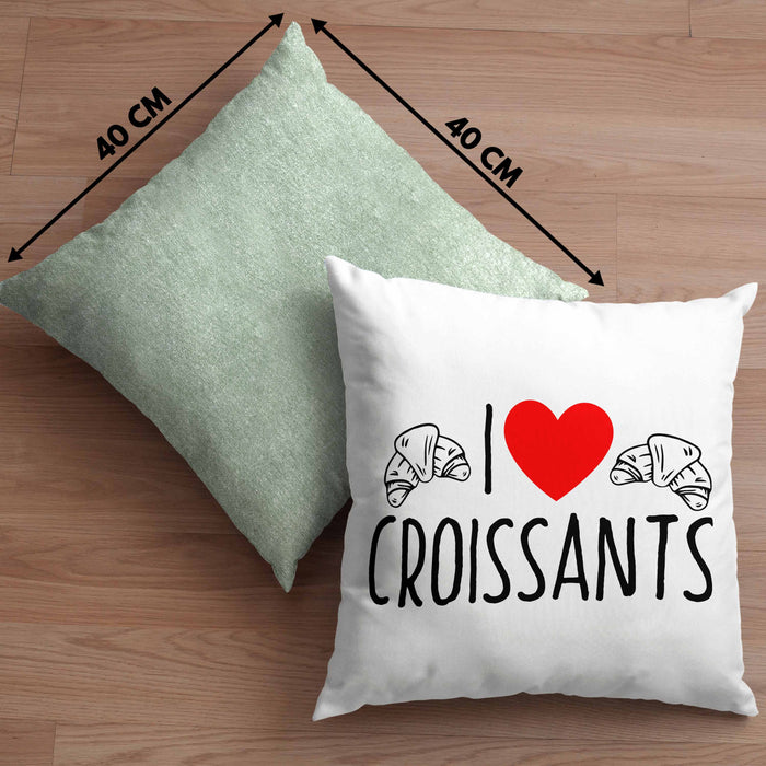 Kissen mit Füllung 40x40 "I Love Croissants" Lustiges Geschenk für Croissant-Liebhaber Frankreich (Grau) Grün Trendation