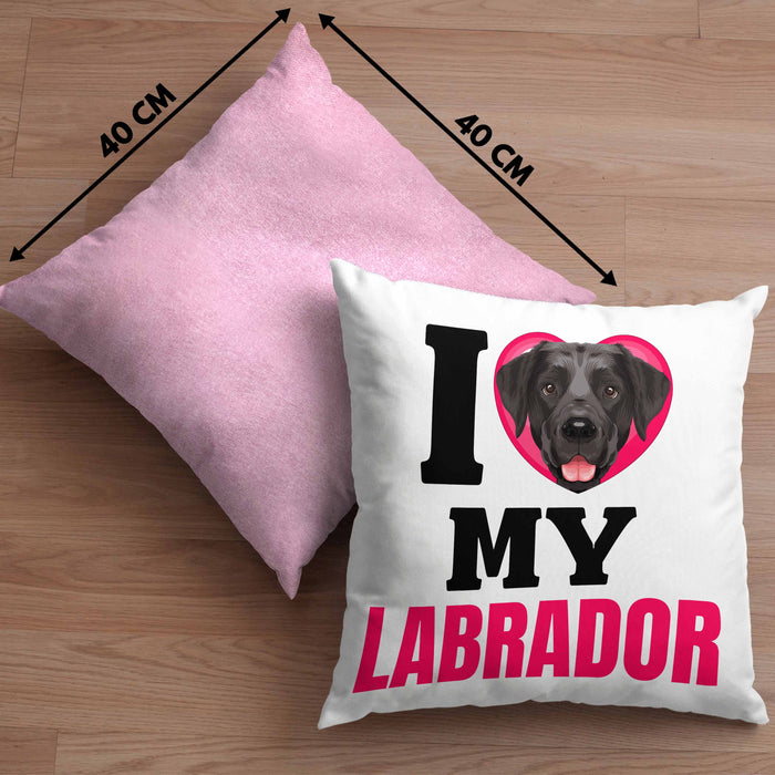 Labrador Besitzerin Kissen mit Füllung 40x40 Geschenk Lustiger Spruch Geschenkidee I Love My Labrador (Grau) Rosa Trendation