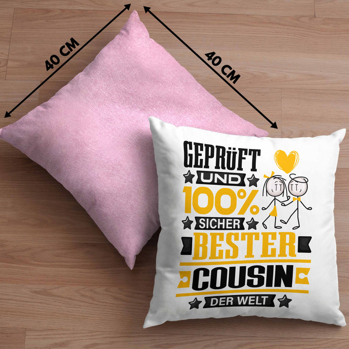 Cousin Geschenk Lustiger Spruch für Cousin Geschenkidee Bester Cousin Der WeltKissen mit Füllung 40x40 (Grau) Rosa Trendation