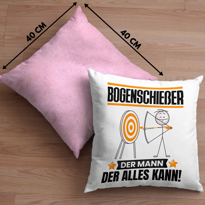 Bogenschießer Kissen mit Füllung 40x40 Geschenk für Bogenschießer Der Mann Der Alles Kann Geschenkidee zum Geburtstag (Grau) Rosa Trendation