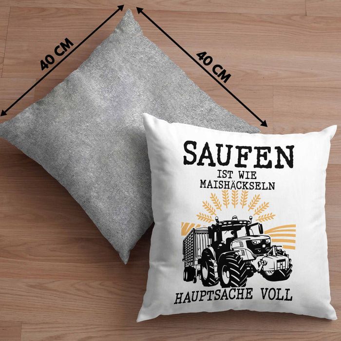 Landwirt Kissen mit Füllung 40x40 Geschenk Mais Häckseln Bauer Landwirtschaft Hauptsache Voll (Grau) Grau Trendation
