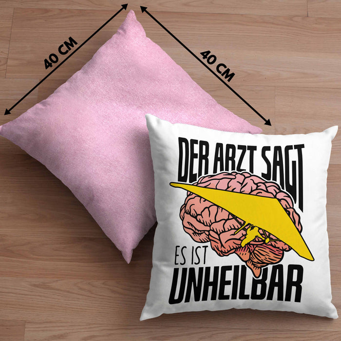 Geschenk für Drachenflieger Kissen mit Füllung 40x40 Spruch Hängegleiter "Der Arzt Sagt Es Ist Unheilbar" (Grau) Rosa Trendation