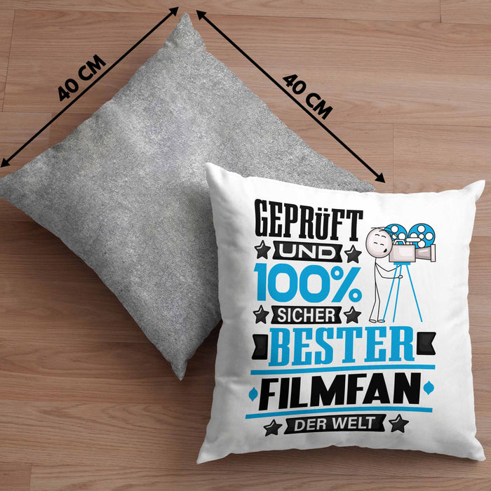 Filmfan Geschenk Lustiger Spruch für Filmfan Geschenkidee Bester Filmfan Der WeltKissen mit Füllung 40x40 (Grau) Grau Trendation