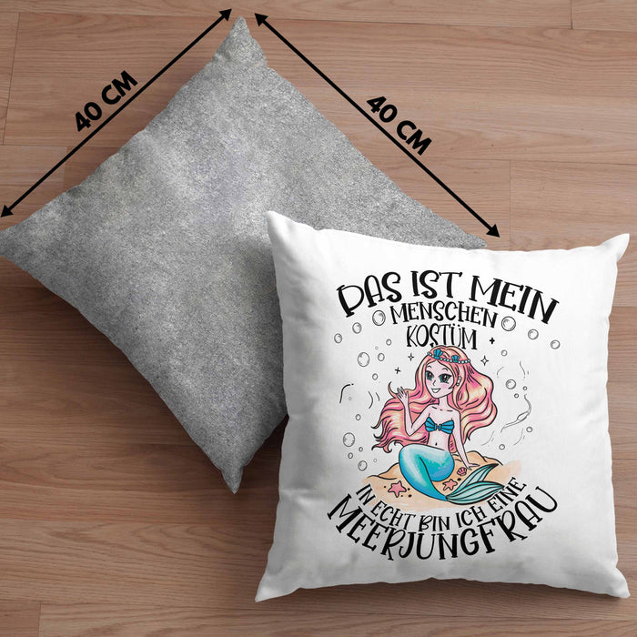 Meerjungfrau Geschenk Kissen mit Füllung 40x40 Mädchen Das Ist Mein Menschen Kostüm In Echt Bin Ich Eine Meerjungfrau Nixe Geschenkidee Mädels (Grau) Grau Trendation