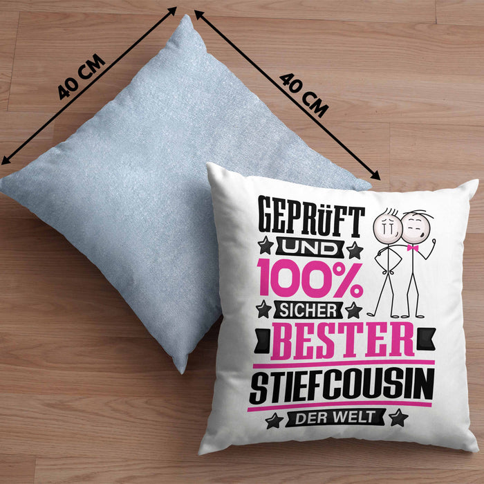 Stiefcousin Geschenk Lustiger Spruch für Stiefcousin Geschenkidee Bester Stiefcousin Der WeltKissen mit Füllung 40x40 (Grau) Blau Trendation