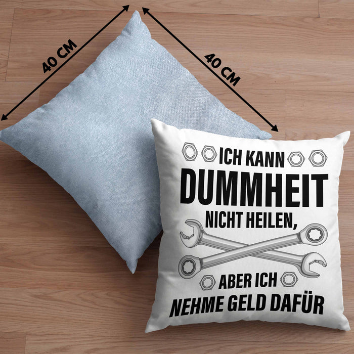 KFZ Mechaniker Geschenk Lustig Kissen mit Füllung 40x40 Automechaniker Handwerker Mechatroniker Werkstatt Kissen mit Füllung 40x40 (Grau) Blau Trendation