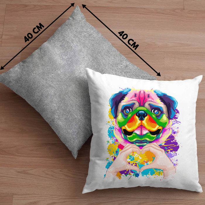 Mops Besitzer Farbe Love Kissen mit Füllung 40x40 Geschenk Lustiger Spruch Geschenkidee Mops Besitzerin (Grau) Grau Trendation