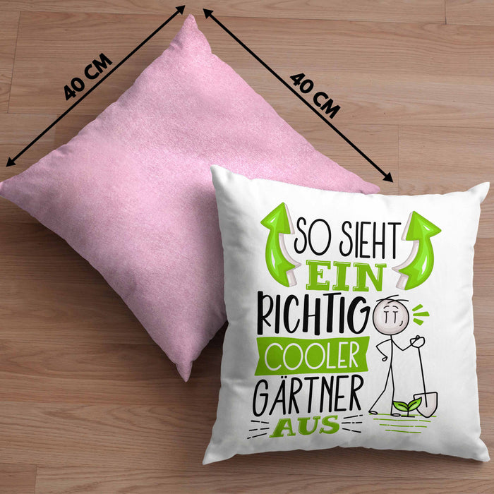Gärtner Kissen mit Füllung 40x40 Geschenk So Sieht Ein RIchtig Cooler Gärtner Aus Geschenkidee Lustiger Spruch Geburtstag (Grau) Rosa Trendation