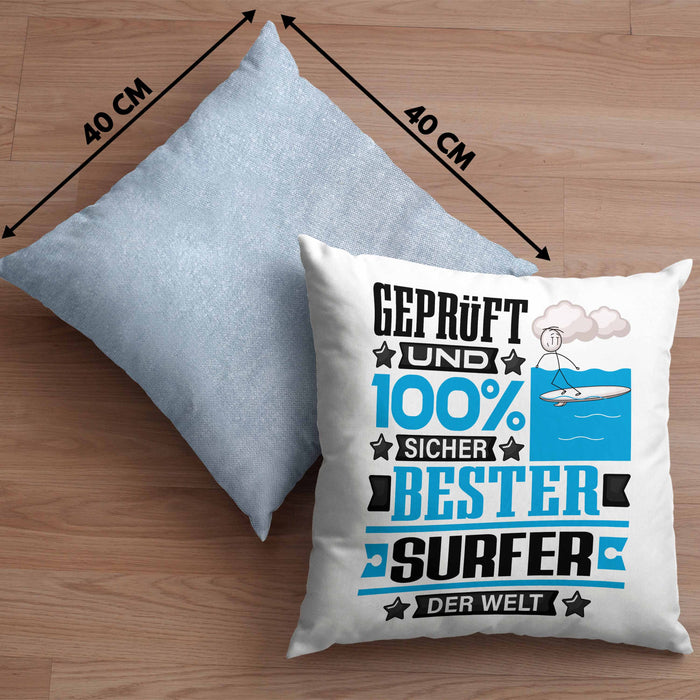 Surfer Geschenk Lustiger Spruch für Surfer Geschenkidee Bester Surfer Der WeltKissen mit Füllung 40x40 (Grau) Blau Trendation