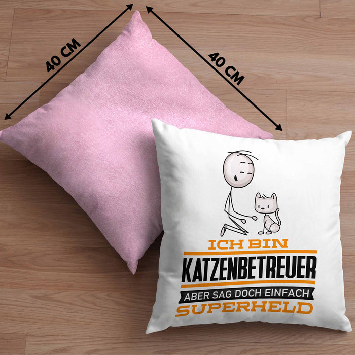 Katzenbetreuer Geschenk Kissen mit Füllung 40x40 Ich Bin Katzenbetreuer Aber Sag Doch Einfach Superheld Lustige Geschenkdiee für Katzenbetreuer (Grau) Rosa Trendation