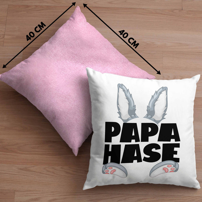 Papa Hase Kissen mit Füllung 40x40 Geschenk für Hasen-Vater Geschenkidee Bester Papa Kaninchen (Grau) Rosa Trendation
