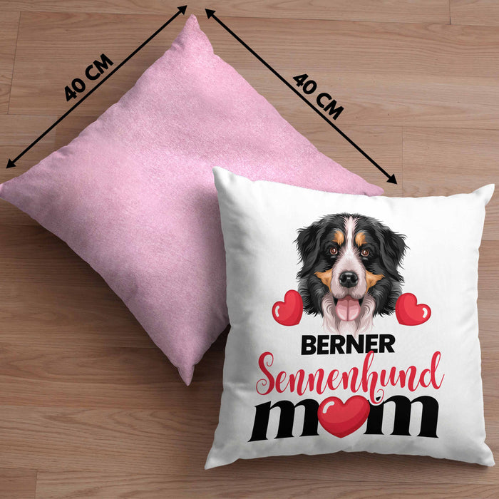 Berner Sennen Besitzer Mom Mama Kissen mit Füllung 40x40 Geschenk Lustiger Spruch Geschenkidee Berner Sennen Besitzerin (Grau) Rosa Trendation