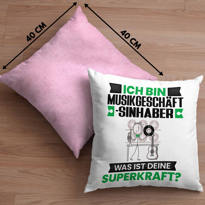 Musikgeschäftsinhaber Kissen mit Füllung 40x40 Geschenk für Musikgeschäftsinhaber Geburtstag Lustiger Spruch Was Ist Deine Superkraft (Grau) Rosa Trendation