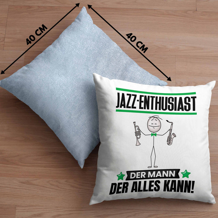 Jazz-Enthusiast Kissen mit Füllung 40x40 Geschenk für Jazz-Enthusiast Der Mann Der Alles Kann Geschenkidee zum Geburtstag (Grau) Blau Trendation