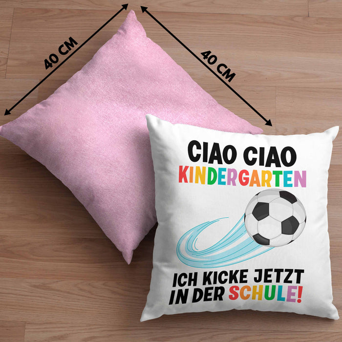 Einschulung Junge Fußball Schulkind Geschenk für Schultüte Füllung Kissen mit Füllung 40x40 Schulstart 1. Schultag Schuleinführung Schulanfang Geschenkidee 2024 (Grau) Rosa Trendation