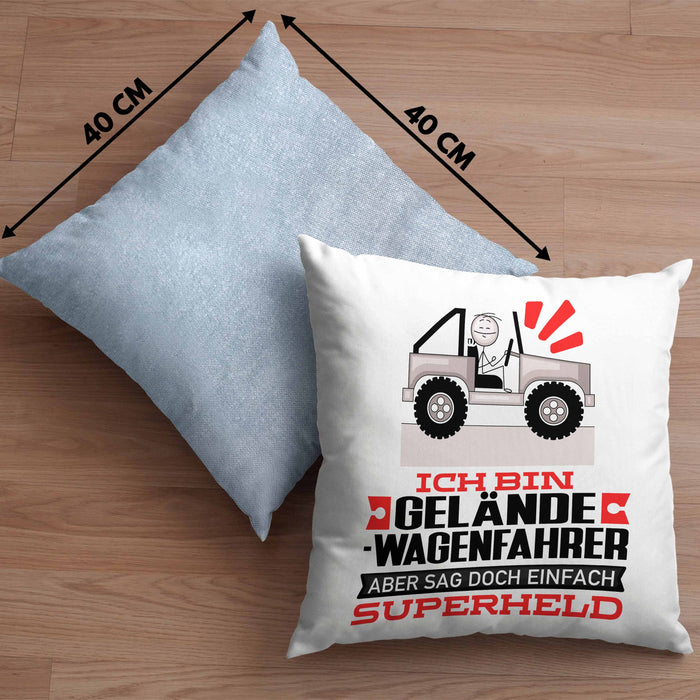Geländewagenfahrer Geschenk Kissen mit Füllung 40x40 Ich Bin Geländewagenfahrer Aber Sag Doch Einfach Superheld Lustige Geschenkdiee für Geländewagenfahrer (Grau) Blau Trendation