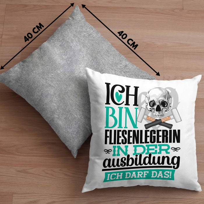 Fliesenlegerin Ausbildung Start Geschenk Kissen mit Füllung 40x40 Ich Bin Fliesenlegerin In Der Ausbildung Ich Darf Das Geschenkidee (Grau) Grau Trendation