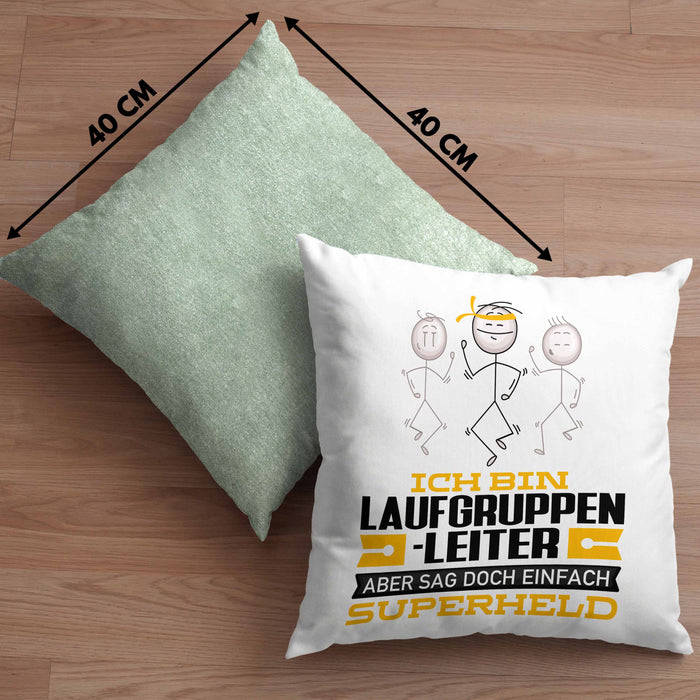 Laufgruppenleiter Geschenk Kissen mit Füllung 40x40 Ich Bin Laufgruppenleiter Aber Sag Doch Einfach Superheld Lustige Geschenkdiee für Laufgruppenleiter (Grau) Grün Trendation