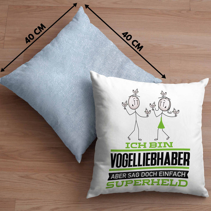 Vogelliebhaber Geschenk Kissen mit Füllung 40x40 Ich Bin Vogelliebhaber Aber Sag Doch Einfach Superheld Lustige Geschenkdiee für Vogelliebhaber (Grau) Blau Trendation