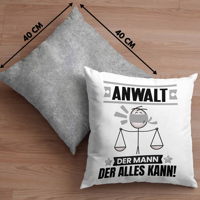 Anwalt Kissen mit Füllung 40x40 Geschenk für Anwalt Der Mann Der Alles Kann Geschenkidee zum Geburtstag (Grau) Grau Trendation