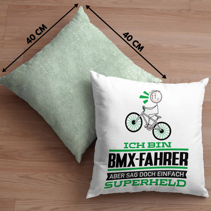 BMX-Fahrer Geschenk Kissen mit Füllung 40x40 Ich Bin BMX-Fahrer Aber Sag Doch Einfach Superheld Lustige Geschenkdiee für BMX-Fahrer (Grau) Grün Trendation