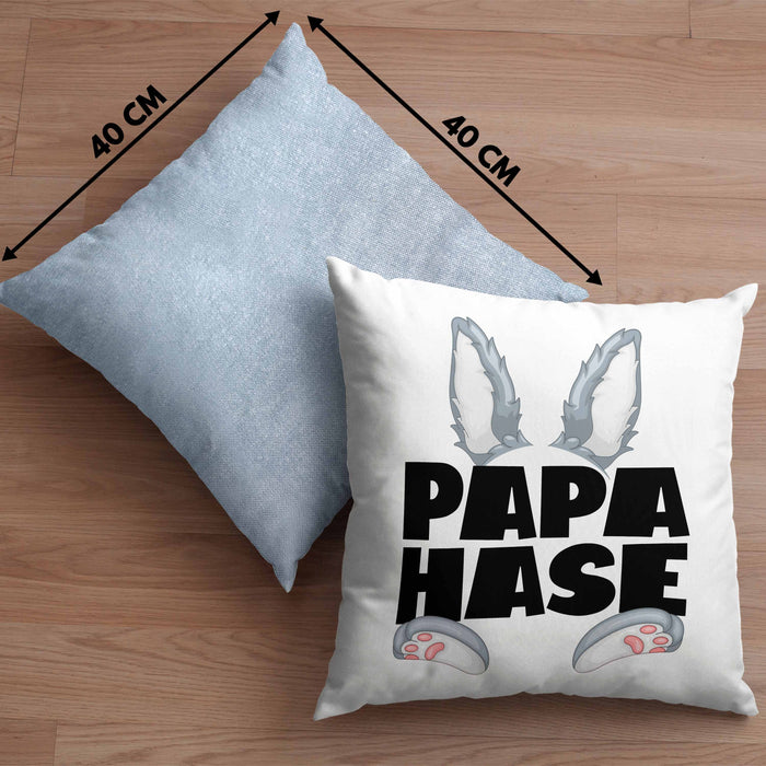 Papa Hase Kissen mit Füllung 40x40 Geschenk für Hasen-Vater Geschenkidee Bester Papa Kaninchen (Grau) Blau Trendation
