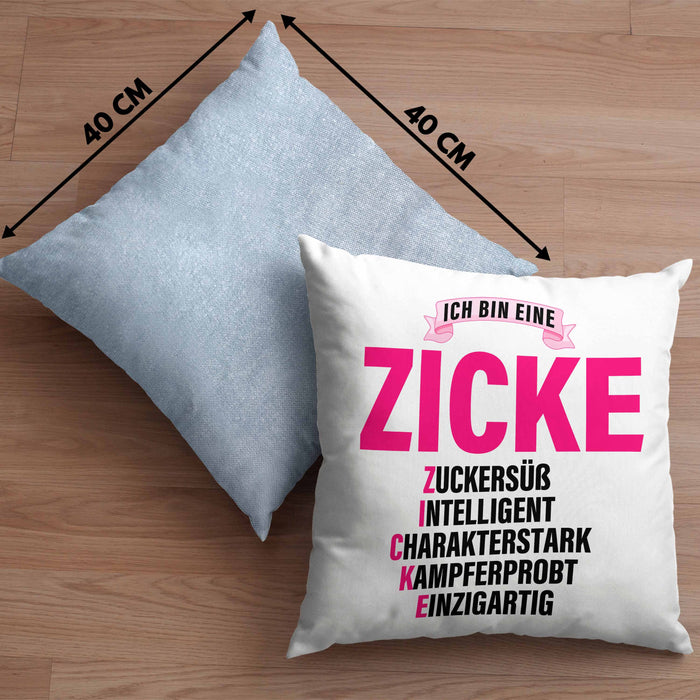 Zicke Kissen mit Füllung 40x40 Geschenk für Frauen Frau Lustig Pink (Grau) Blau Trendation