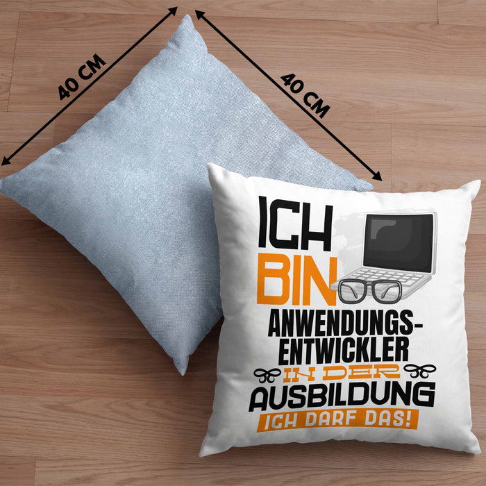 Anwendungsentwickler Ausbildung Kissen mit Füllung 40x40 Geschenk Ich Bin Anwendungsentwickler In Der Ausbildung Ich Darf Das Geschenkidee Spruch (Grau) Blau Trendation