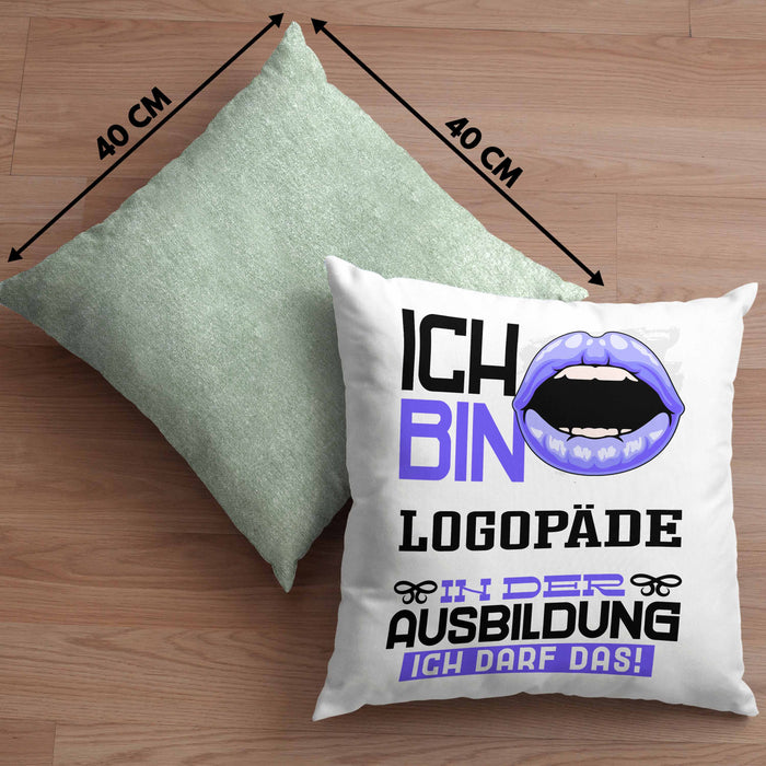Logopäde Ausbildung Kissen mit Füllung 40x40 Geschenk Ich Bin Logopäde In Der Ausbildung Ich Darf Das Geschenkidee Spruch (Grau) Grün Trendation