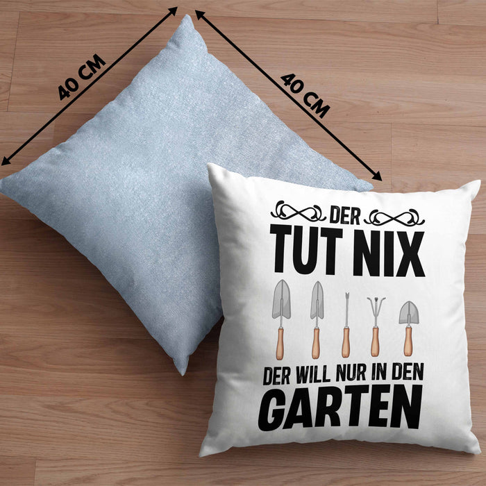 Der Tut Nix Gärtner Kissen mit Füllung 40x40 mit Spruch Garten Hobbygärtner Geschenk Lustig (Grau) Blau Trendation