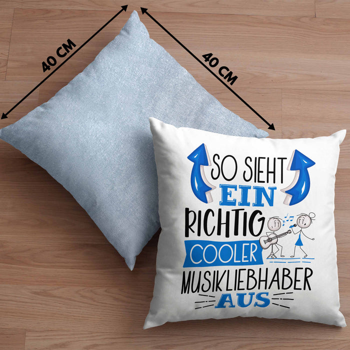 So Sieht Ein Richtig Cooler Musikliebhaber Aus Geschenk Kissen mit Füllung 40x40 Lustiger Spruch Geschenkidee (Grau) Blau Trendation