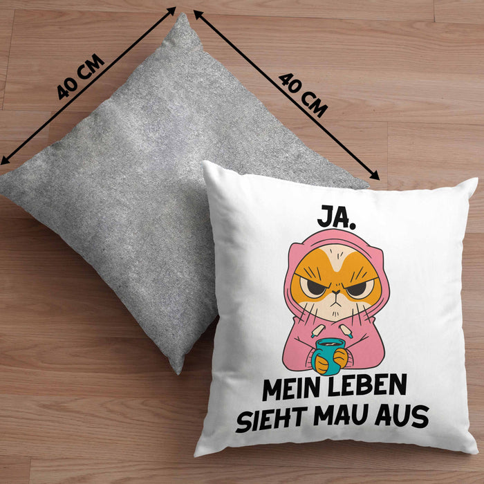 Dank Meme Kissen mit Füllung 40x40 Katzen Besitzer Wortspiel Ja Mein Leben Sieht Mau Aus Traurige Katze Geschenkidee Saure Katze Astronaut (Grau) Grau Trendation