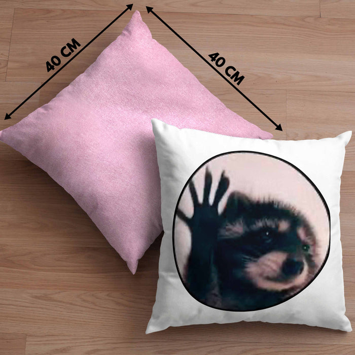 Waschbär Meme Kissen mit Füllung 40x40 Geschenk Lustiger Waschbär (Grau) Rosa Trendation