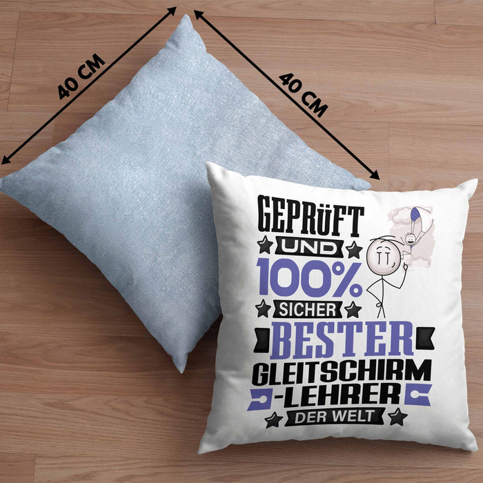 Gleitschirmlehrer Geschenk Lustiger Spruch für Gleitschirmlehrer Geschenkidee Bester Gleitschirmlehrer Der WeltKissen mit Füllung 40x40 (Grau) Blau Trendation