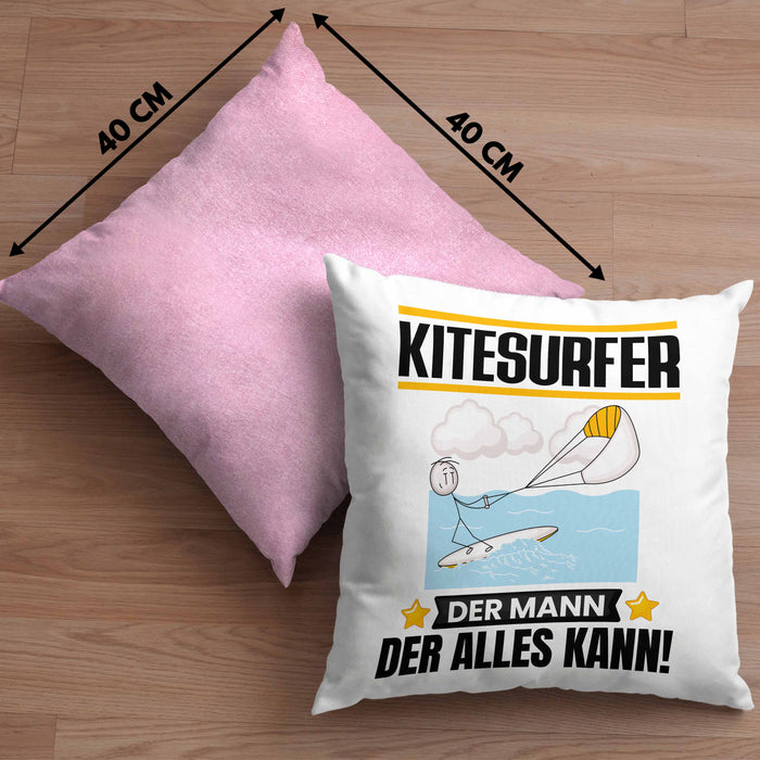 Kitesurfer Kissen mit Füllung 40x40 Geschenk für Kitesurfer Der Mann Der Alles Kann Geschenkidee zum Geburtstag (Grau) Rosa Trendation