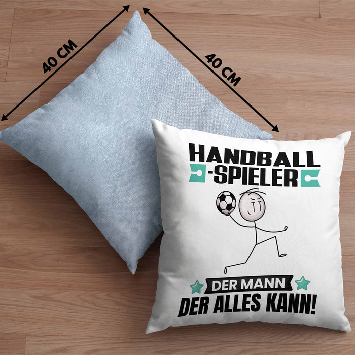 Handballspieler Kissen mit Füllung 40x40 Geschenk für Handballspieler Der Mann Der Alles Kann Geschenkidee zum Geburtstag (Grau) Blau Trendation