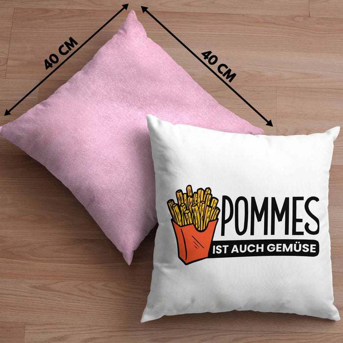Lustige Kissen mit Füllung 40x40 mit Spruch "Pommes Ist Auch Gemüse" Pommes-Liebhaber (Grau) Rosa Trendation