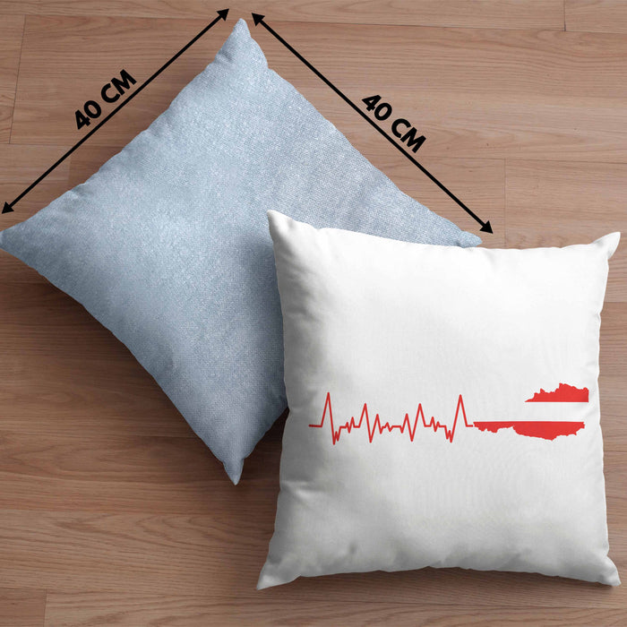 Austria Kissen mit Füllung 40x40 Geschenk Herzschlag Österreich Heimat Alpen EKG (Grau) Blau Trendation