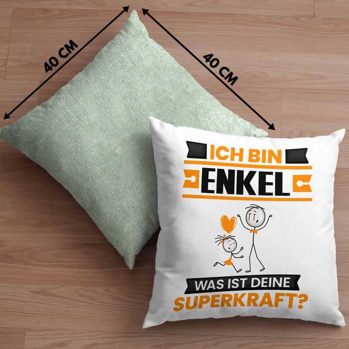 Enkel Kissen mit Füllung 40x40 Geschenk für Enkel Geburtstag Lustiger Spruch Was Ist Deine Superkraft (Grau) Grün Trendation