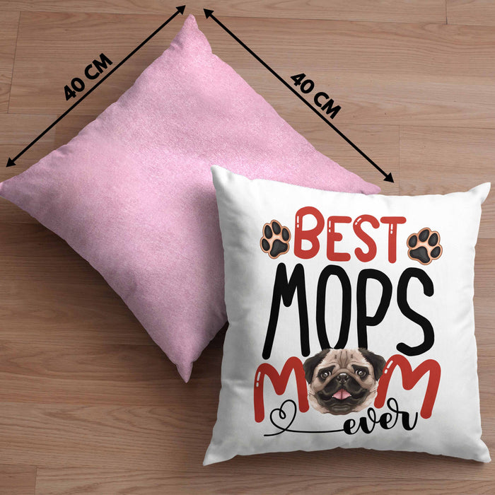 Mops Mom Besitzerin Kissen mit Füllung 40x40 Geschenk Lustiger Spruch Geschenkidee Besitzerin Mops Mama (Grau) Rosa Trendation