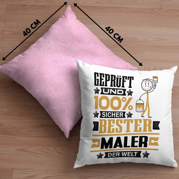 Maler Geschenk Lustiger Spruch für Maler Geschenkidee Bester Maler Der WeltKissen mit Füllung 40x40 (Grau) Rosa Trendation