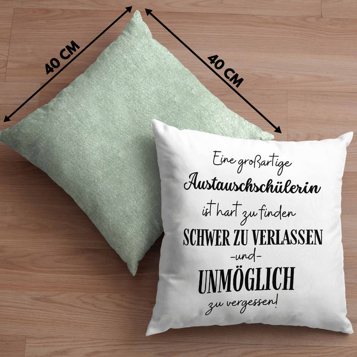 Austauschschülerin Abschied Geschenk Kissen mit Füllung 40x40 Abschiedsgeschenk für Austauschschülerin Hart Zu Finden Schwer Zu Verlassen (Grau) Grün Trendation