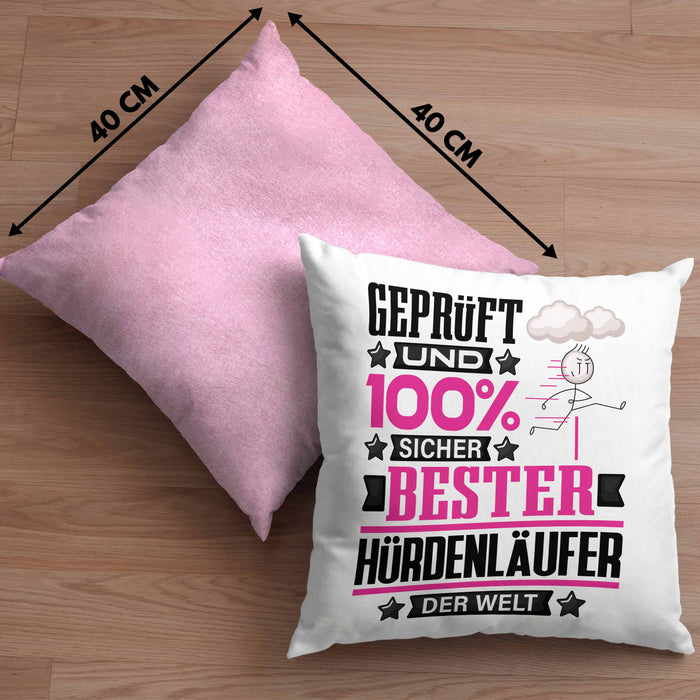 Hürdenläufer Geschenk Lustiger Spruch für Hürdenläufer Geschenkidee Bester Hürdenläufer Der WeltKissen mit Füllung 40x40 (Grau) Rosa Trendation