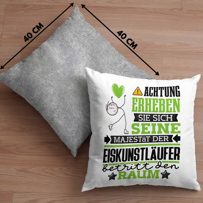 Eiskunstläufer Geschenk Kissen mit Füllung 40x40 Lustiger Spruch Erheben Sie Sich Der Eiskunstläufer Betritt den Raum (Grau) Grau Trendation