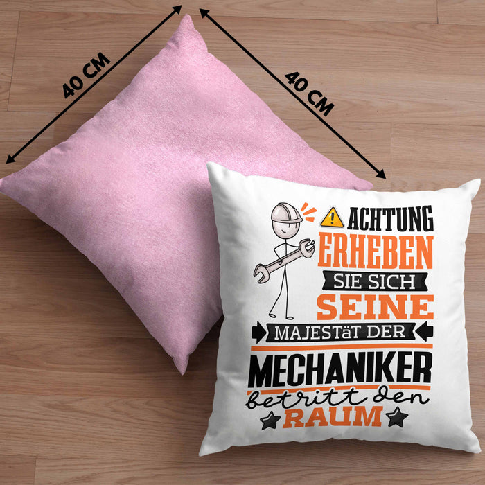 Mechaniker Geschenk Kissen mit Füllung 40x40 Lustiger Spruch Erheben Sie Sich Der Mechaniker Betritt den Raum (Grau) Rosa Trendation