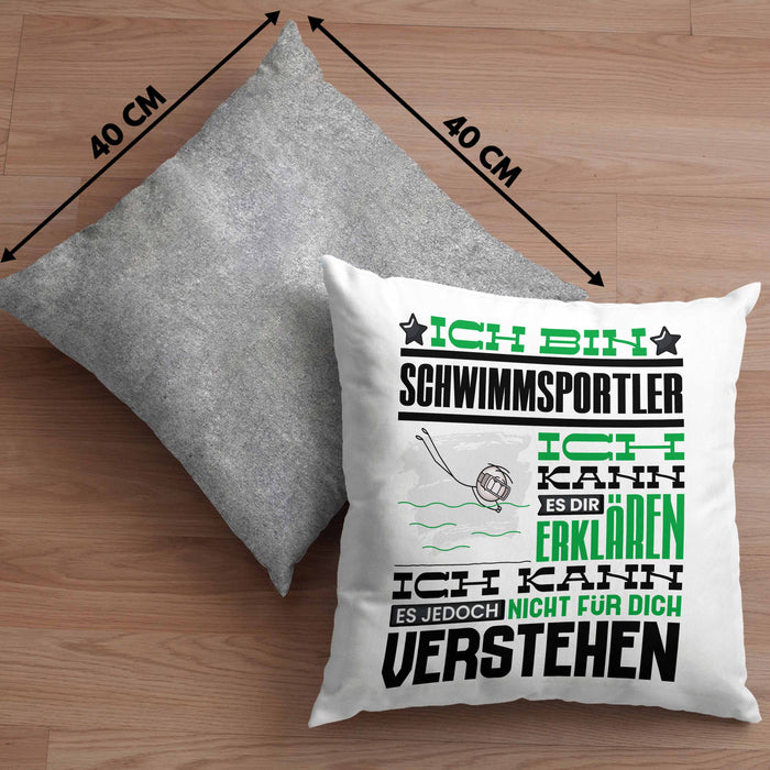 Schwimmsportler Geschenk Kaffee-Kissen mit Füllung 40x40 Geschenkidee für Schwimmsportler Ich Bin Schwimmsportler Ich Kann Es Dir Erklären Jedoch Nicht Für Dich Verstehen Spruch Lustig (Grau) Grau Trendation